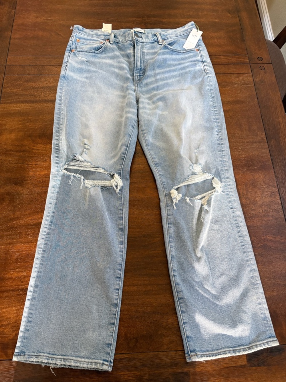 American Eagle Outfitters Light Blue Distressed Straight Leg Jeans